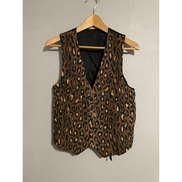 Vintage Womens Vest Size Medium Brown Animal Print Cropped Mob Wife Grunge 90s - Picture 1 of 5